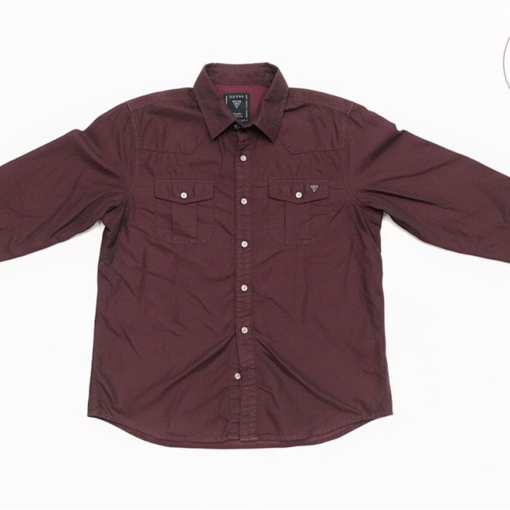 Guess Men's Casual Button Down Shirt - Burgundy